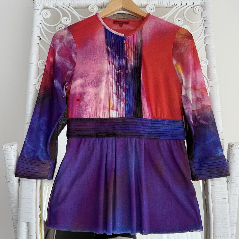 Vintage Vivienne Tam Top Small Mesh Abstract Tie Dye Babydoll Euro Y2K Cyber